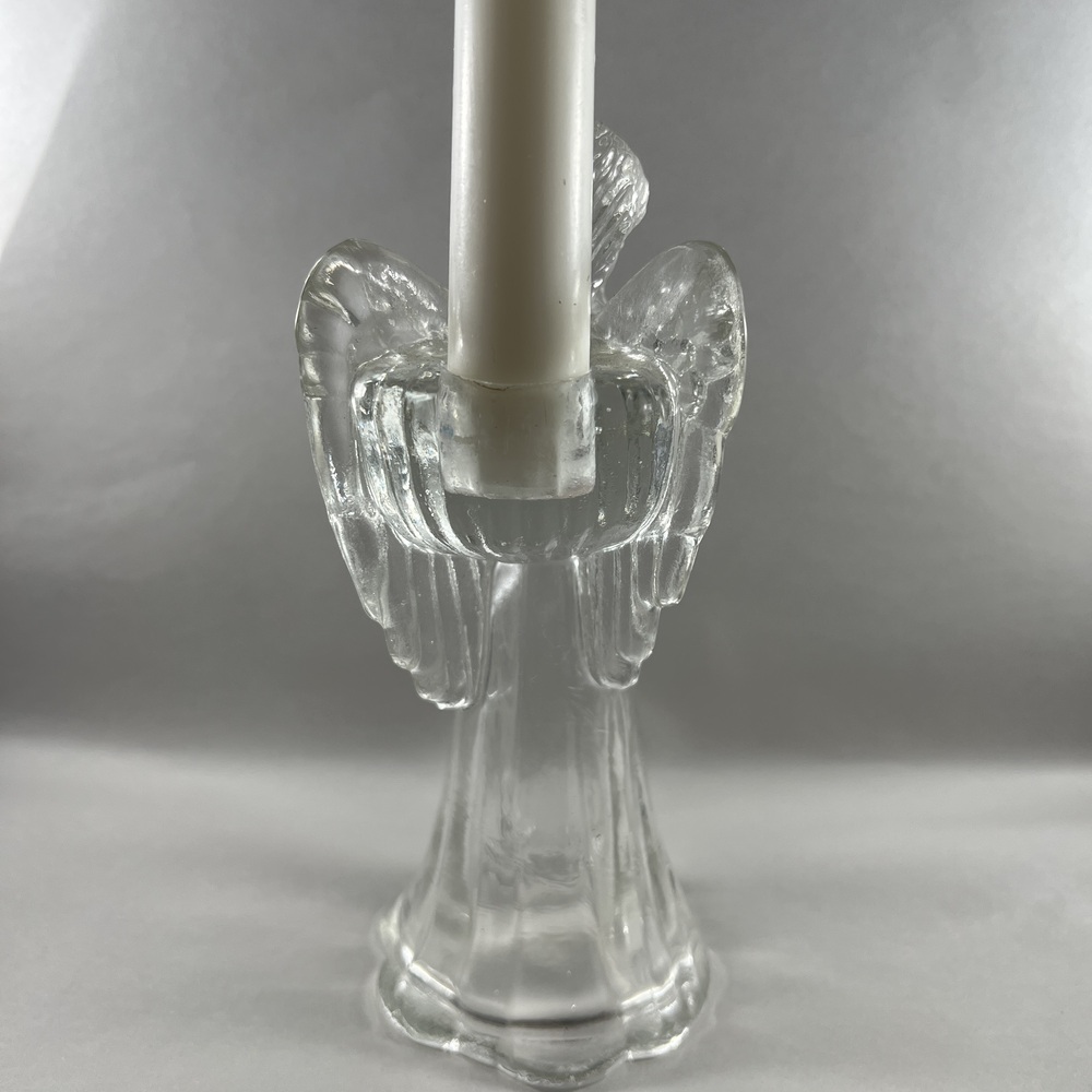 Vintage Christmas Angel Glass Taper Candle Holder Play The Trumpet Celestial - Picture 7 of 8